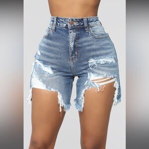 Envy Me Distressed Bermuda Shorts - Medium Blue Wash
